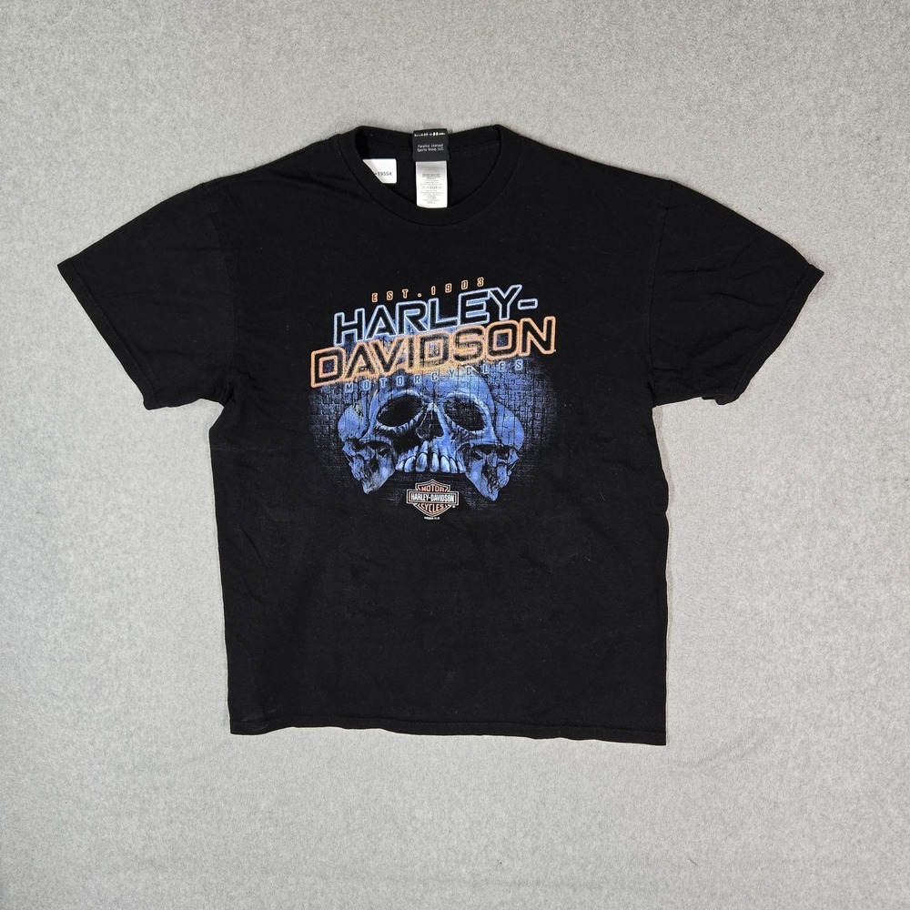Harley-Davidson Men Shirt L Black Bakersfield California Skull Logo Grunge